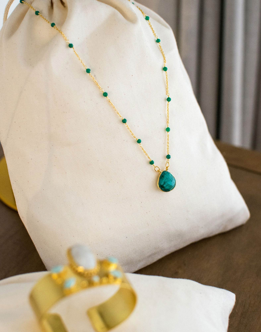 COLLIER SIMPLE PIERRE ET PERLES GREEN ONYX